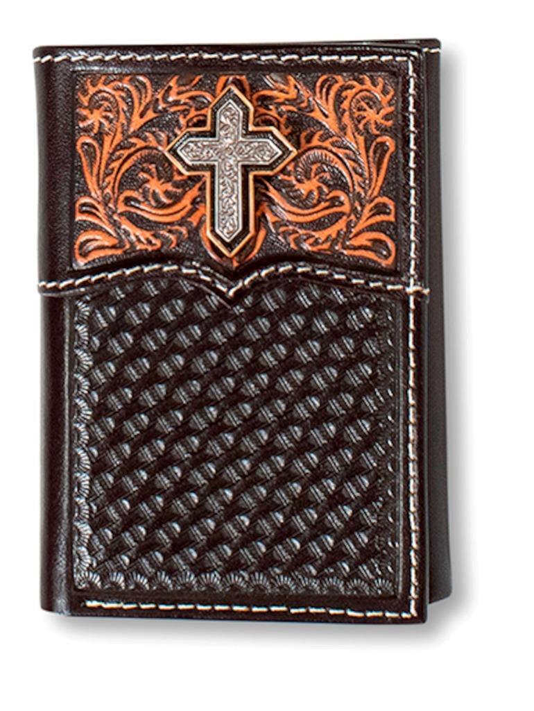 ARIAT TRIFOLD CROSS FLORAL FILIGREE MEDIUM BROWN