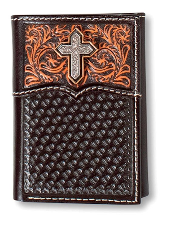 ARIAT TRIFOLD CROSS FLORAL FILIGREE MEDIUM BROWN