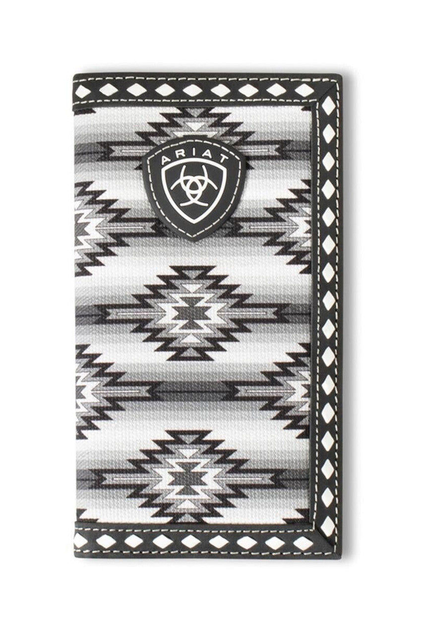 ARIAT MENS RODEO STYLE WALLET DIAMOND LACING SOUTHWESTERN FABRIC BLACK
