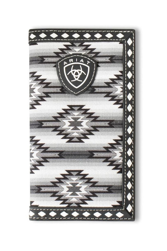 ARIAT MENS RODEO STYLE WALLET DIAMOND LACING SOUTHWESTERN FABRIC BLACK