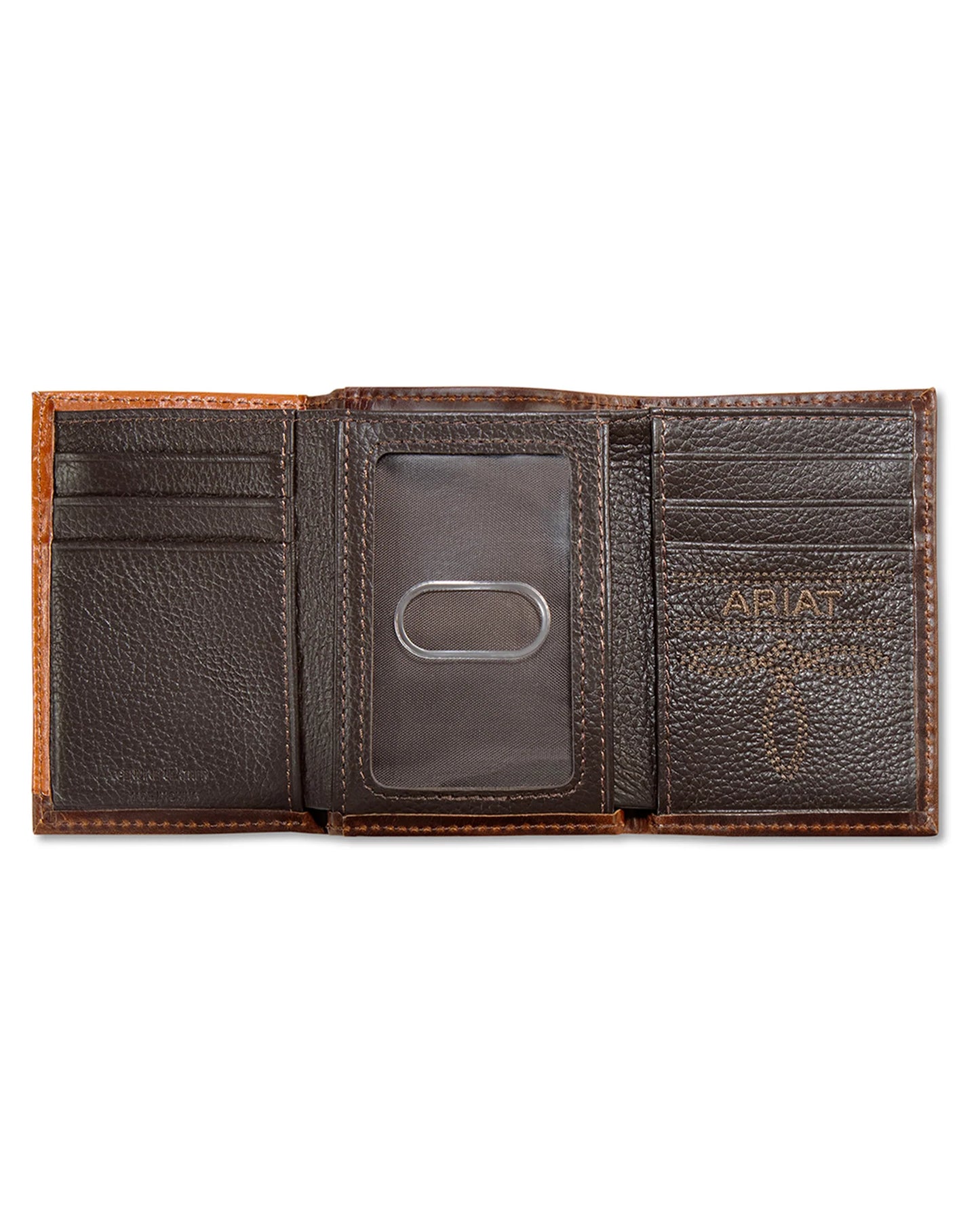 ARIAT MENS TRIFOLD STYLE WALLET EMBOSSED OVAL CONCHO TAN