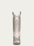 WOMEN'S GLITTER INLAY CROSS AND WINGS EMBROIDERY WHITE SNIP TOE COWBOY BOOT - A3571
