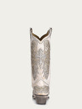 WOMEN'S GLITTER INLAY CROSS AND WINGS EMBROIDERY WHITE SNIP TOE COWBOY BOOT - A3571
