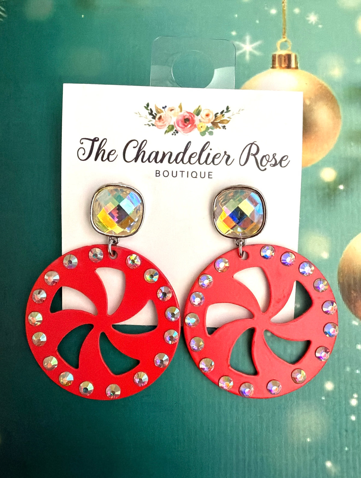 Red Peppermint Bling Earrings