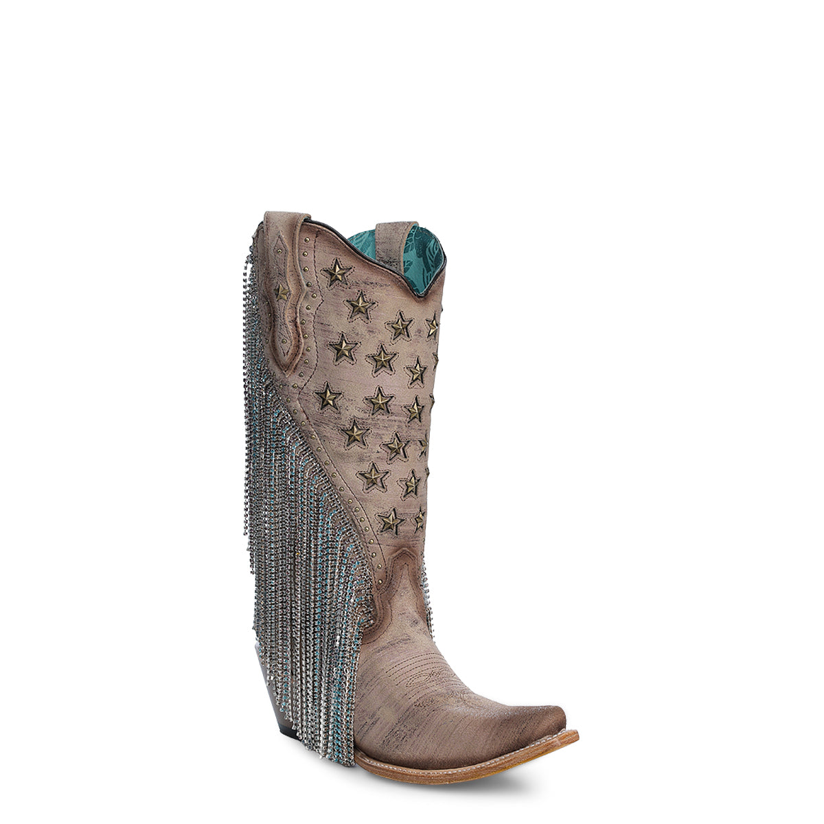 CORRAL WOMEN'S BROWN EMBROIDERY & STAR STUD FRINGE WESTERN BOOTS - A4625