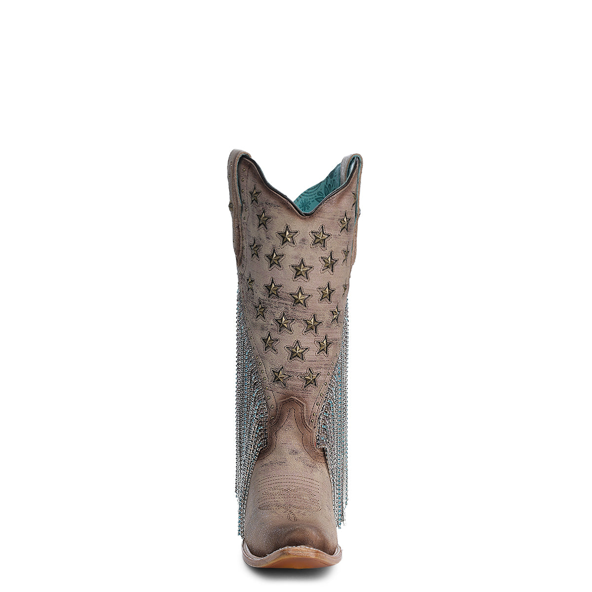 CORRAL WOMEN'S BROWN EMBROIDERY & STAR STUD FRINGE WESTERN BOOTS - A4625