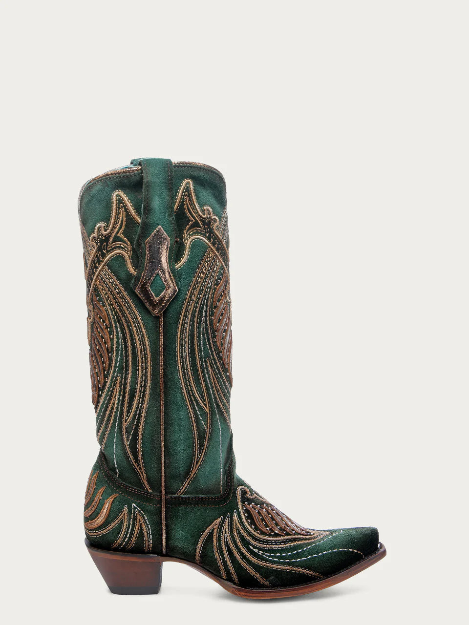 CORRAL WOMEN'S GREEN OVERLAY & EMBROIDERY STUDS WESTERN BOOT - A4714