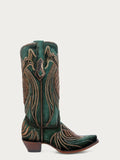 CORRAL WOMEN'S GREEN OVERLAY & EMBROIDERY STUDS WESTERN BOOT - A4714