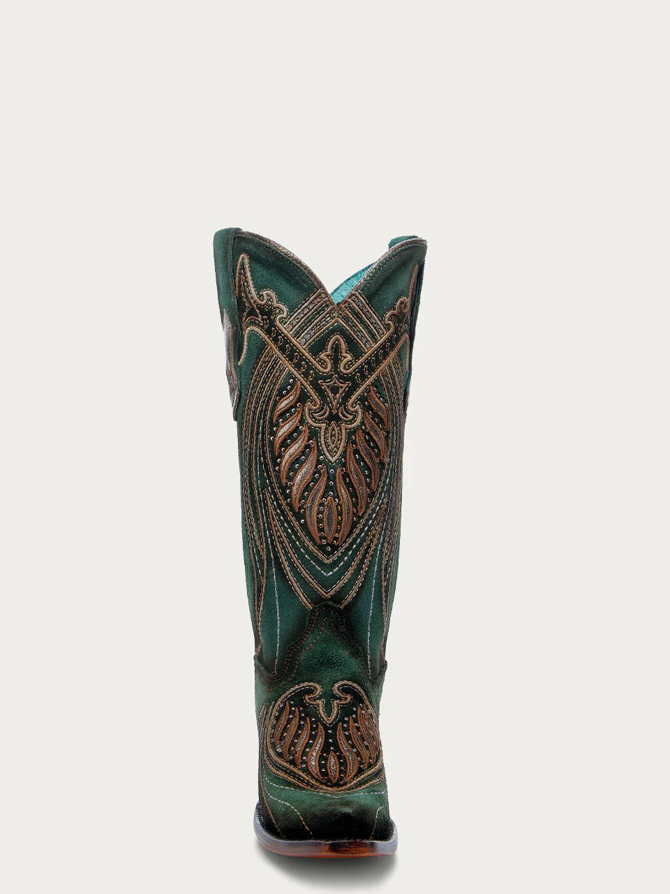 CORRAL WOMEN'S GREEN OVERLAY & EMBROIDERY STUDS WESTERN BOOT - A4714