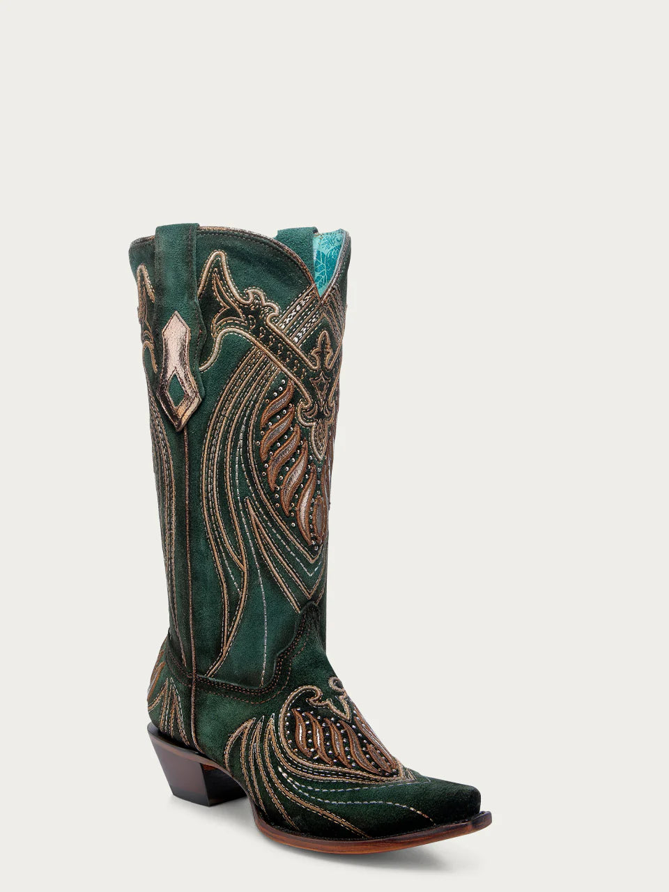CORRAL WOMEN'S GREEN OVERLAY & EMBROIDERY STUDS WESTERN BOOT - A4714