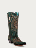 CORRAL WOMEN'S GREEN OVERLAY & EMBROIDERY STUDS WESTERN BOOT - A4714