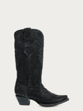 CORRAL WOMEN'S OVERLAY EMBROIDERY AND STUDS BLACK SNIP TOE COWBOY BOOTS - A4729