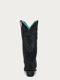 CORRAL WOMEN'S OVERLAY EMBROIDERY AND STUDS BLACK SNIP TOE COWBOY BOOTS - A4729