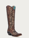 CORRAL WOMEN'S TOBACO CRACKLED & EMBROIDERED WESTERN BOOT - A4773
