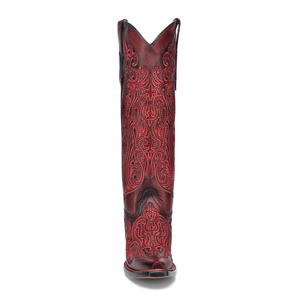 CORRAL WOMEN'S RED SUEDE OVERLAY & CRYSTAL TALL WESTERN BOOT - A4869
