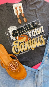 SMALL TOWN FAMOUS FOOTBALL TEE - DARK GREY HEATHER