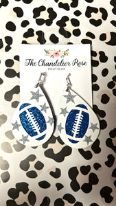 BLUE GLITTERED AND SILVER STAR HOOK EARRINGS