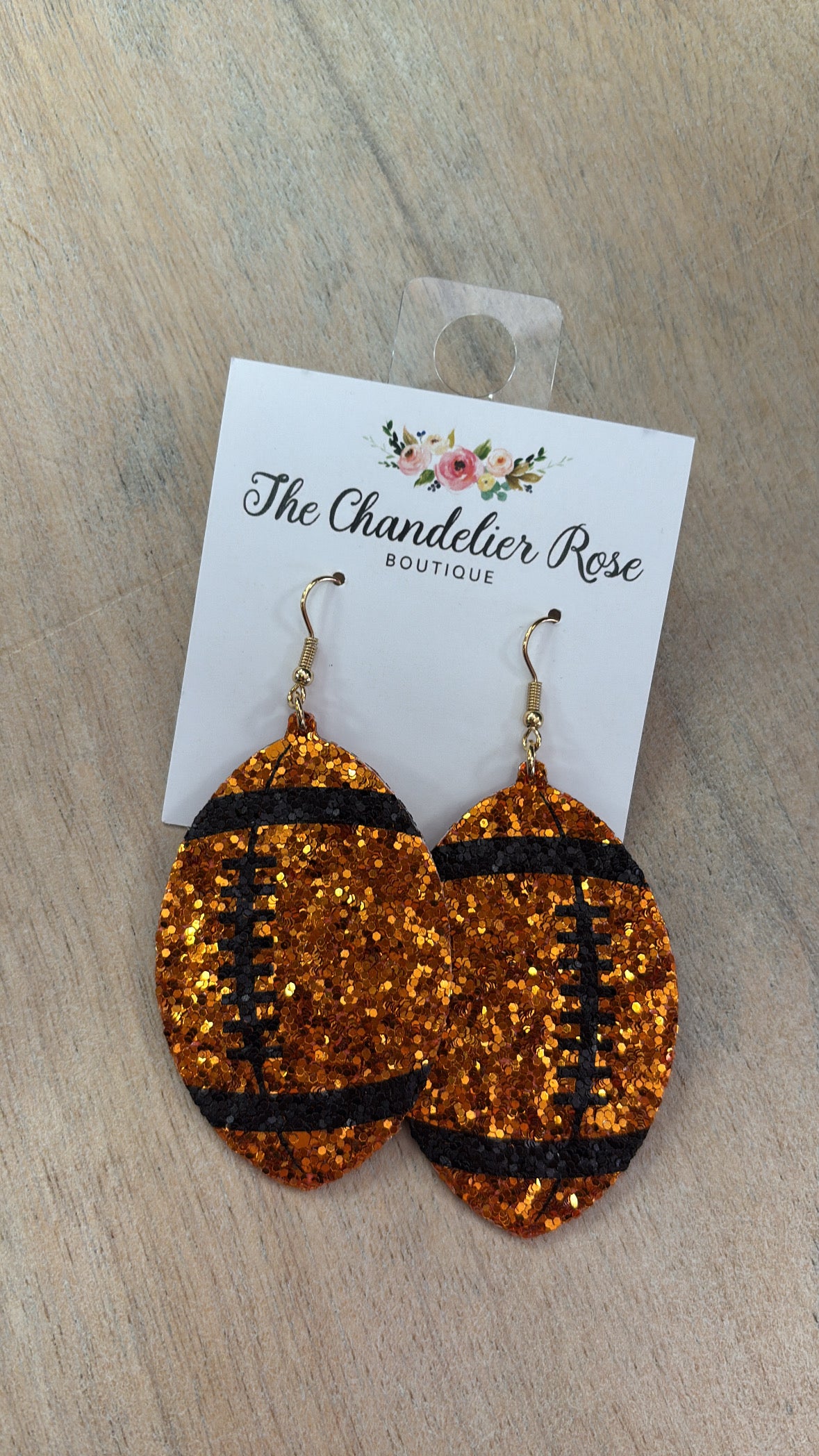 Brown & Black Glitter Football Earrings