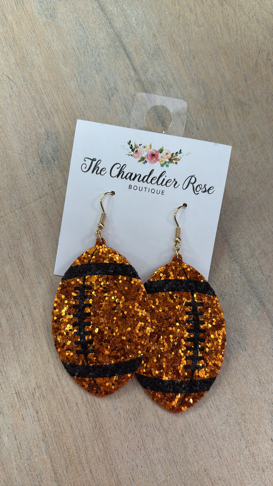 Brown & Black Glitter Football Earrings