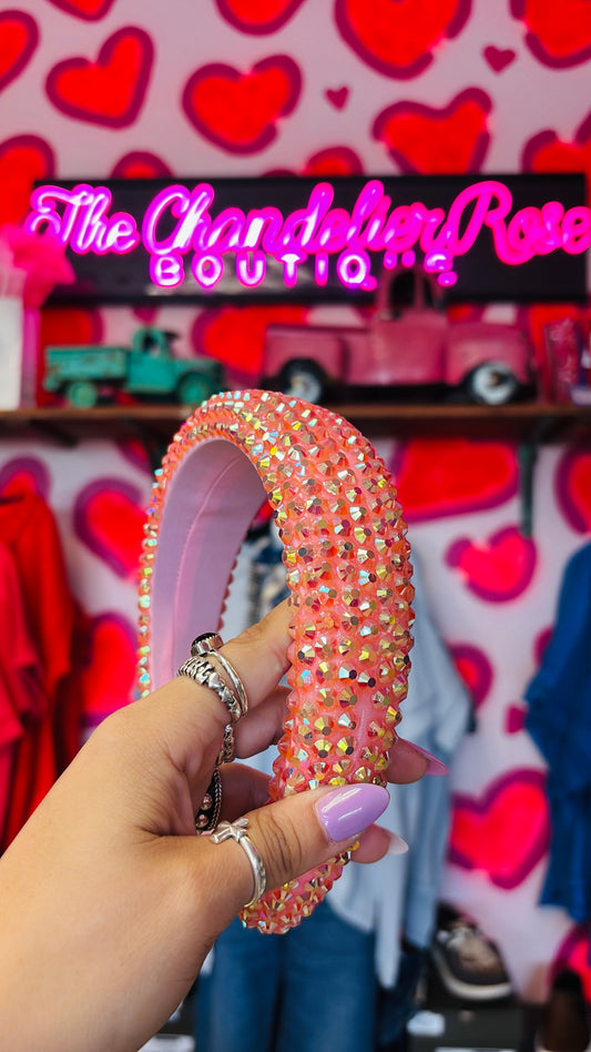 TRENDY RHINESTONE THICK HEADBAND - PINK