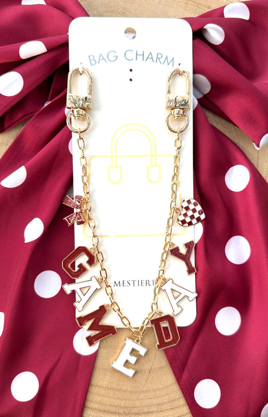Game Day Bag Charm -  Burgundy and White