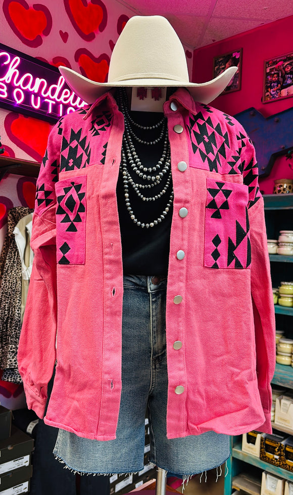 PINK AZTEC EMBROIDERY JACKET