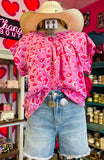 ROUND NECKLINE LEOPARD PRINT TUNIC TOP - PINK