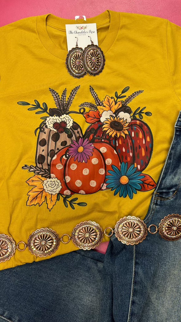 FALL PUMPKINS TEE - MUSTARD