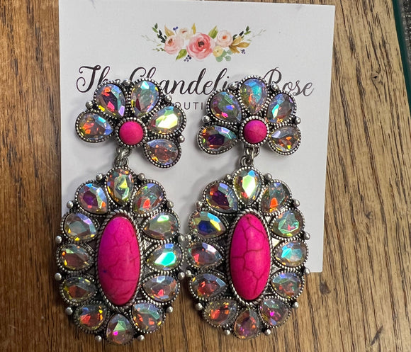 TURQUOISE BLOSSOM EARRINGS - FUCHSIA/SILVER