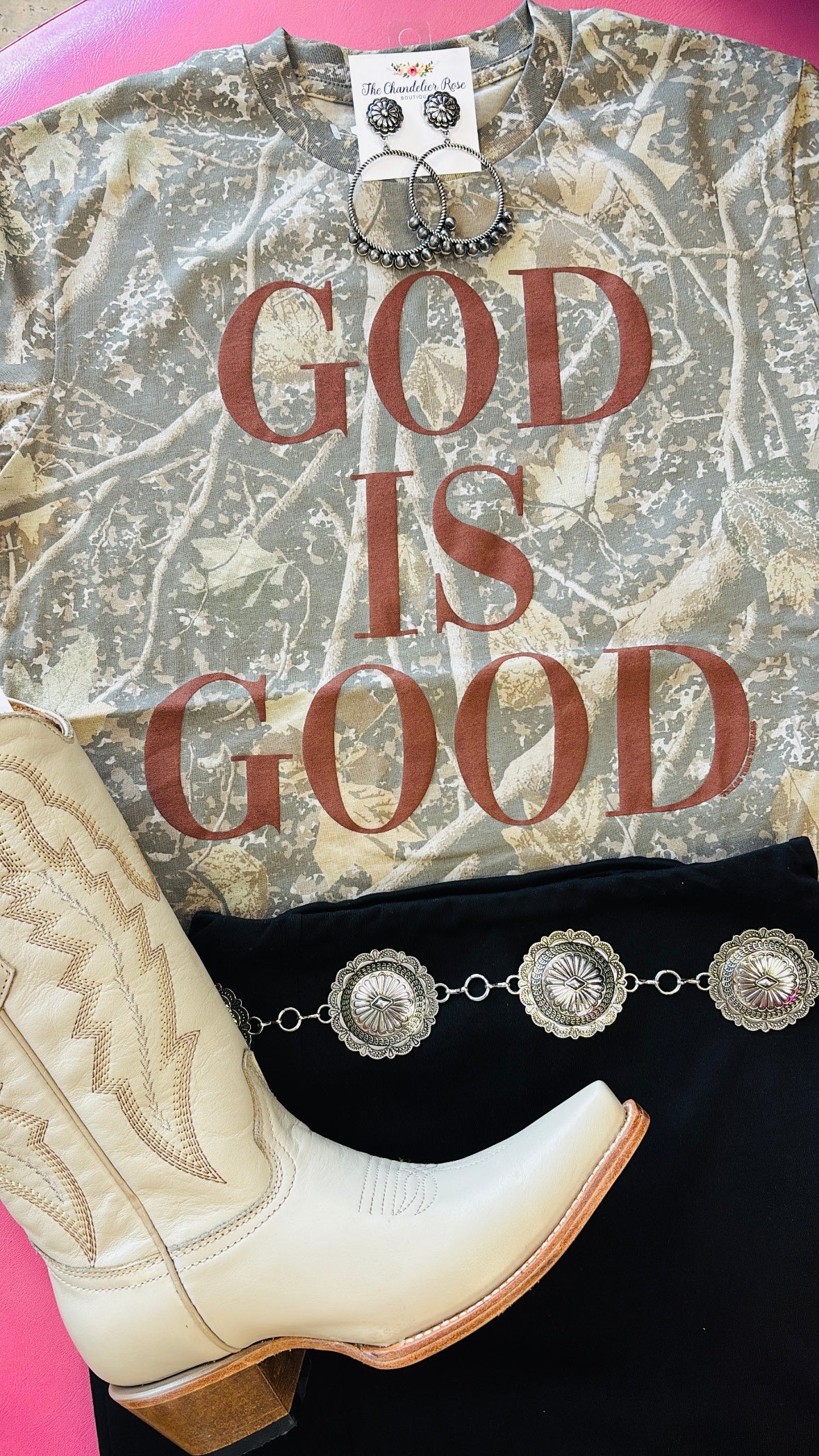 GOD IS GOOD TEE  - DARK BROWN PUFF INK