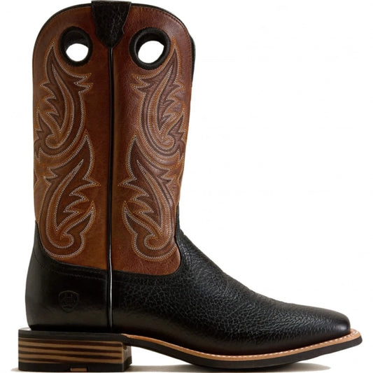 ARIAT MENS HIGHLAND TOUGHSTOCK WIDE SQUARE TOE WESTERN BOOT - BLACK BISON