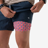 Burlebo 7" Athletic Short - Heather Navy - American Flag Liner