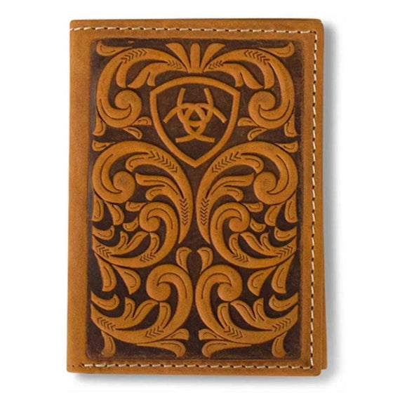 ARIAT TRIFOLD SCROLLNG EMBOSED MEDIUM BROWN