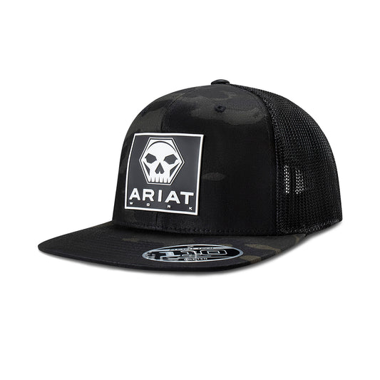 ARIAT MENS CAP SNAP BACK FF110 SKULL BOLT DARK GREEN