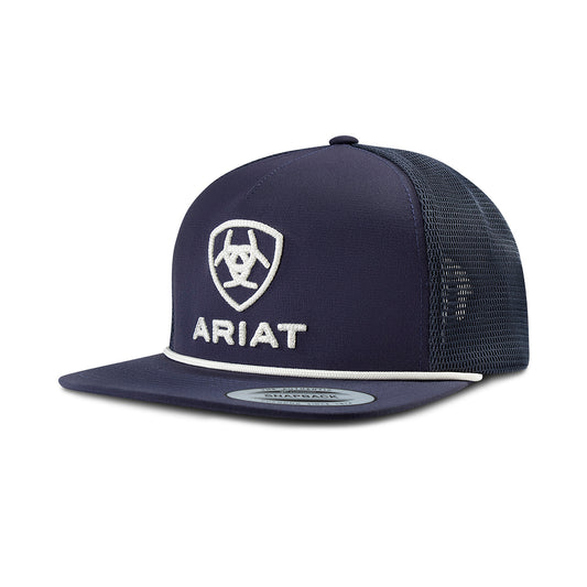 ARIAT MENS CAP SNAP BACK RAISED EMBROIDERED BRIM ROPE NAVY