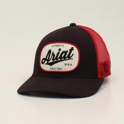 ARIAT MENS OVAL LOGO PATCH CAP - BLACK AND RED