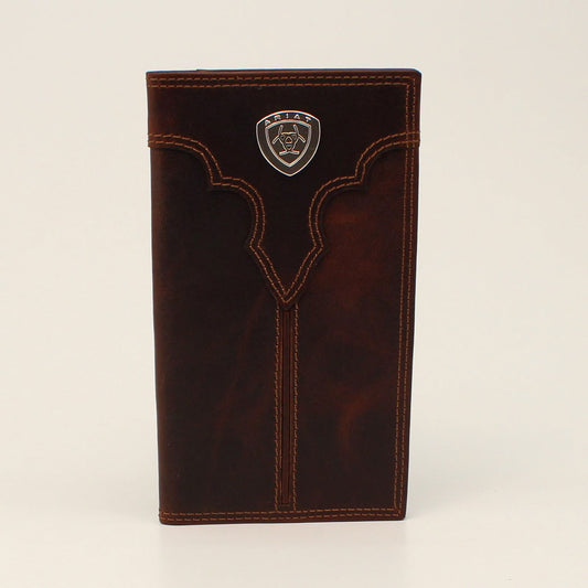 ARIAT MENS RODEO WALLET CENTER BUMP SHIELD BROWN