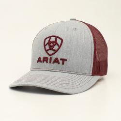ARIAT MENS STACKED LOGO TRUCKER CAP - BURGUNDY/GREY