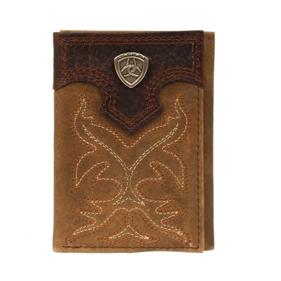 ARIAT PREMIUM BRAND MENS TRIFOLD WALLET - TAN