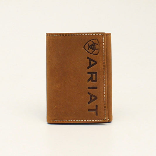 ARIAT TRIFOLD VERTICAL DEBOSSED MEDIUM BROWN