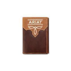 ARIAT TRIFOLD WALLET BOOT STITCH OVERLAY BROWN