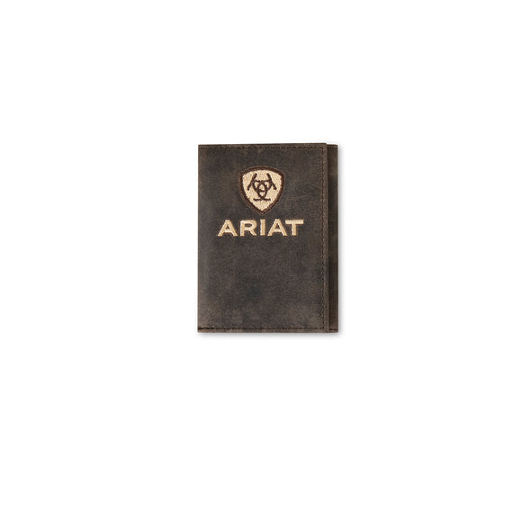 ARIAT TRIFOLD WALLET CRAZY HORSE LEATHER BROWN