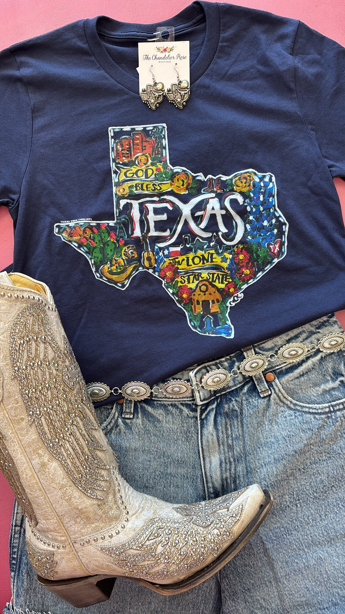 GOD BLESS THE LONE STAR STATE TEE - NAVY