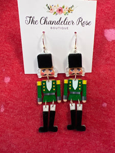 CHRISTMAS GREEN NUTCRACKER DANGLE HOOK EARRINGS