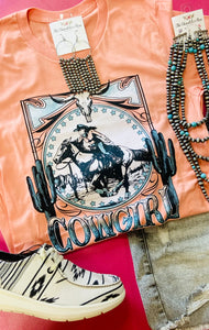 RODEO COWGIRL WESTERN TEE - SUNSET