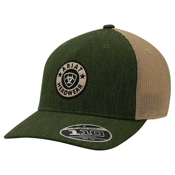 ARIAT MENS SNAP BACK FLEXFIT 110 ROUND SHIELD LOGO GREEN