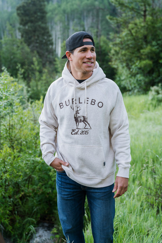BURLEBO FLEECE HOODIE WHITETAIL DEER HEATHER OATMEAL