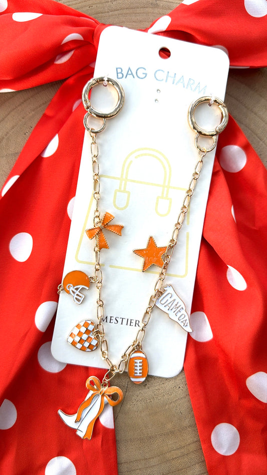 Game Day Bag Charm Boot Bow -  Orange