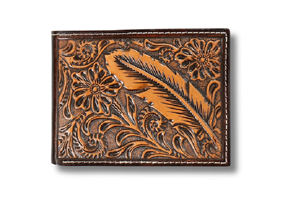 ARIAT BIFOLD FEATHER EMBOSSED BROWN