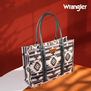 WRANGLER SOUTHWESTERN PATTERN DUAL SIDED BLACK WIDE TOTE